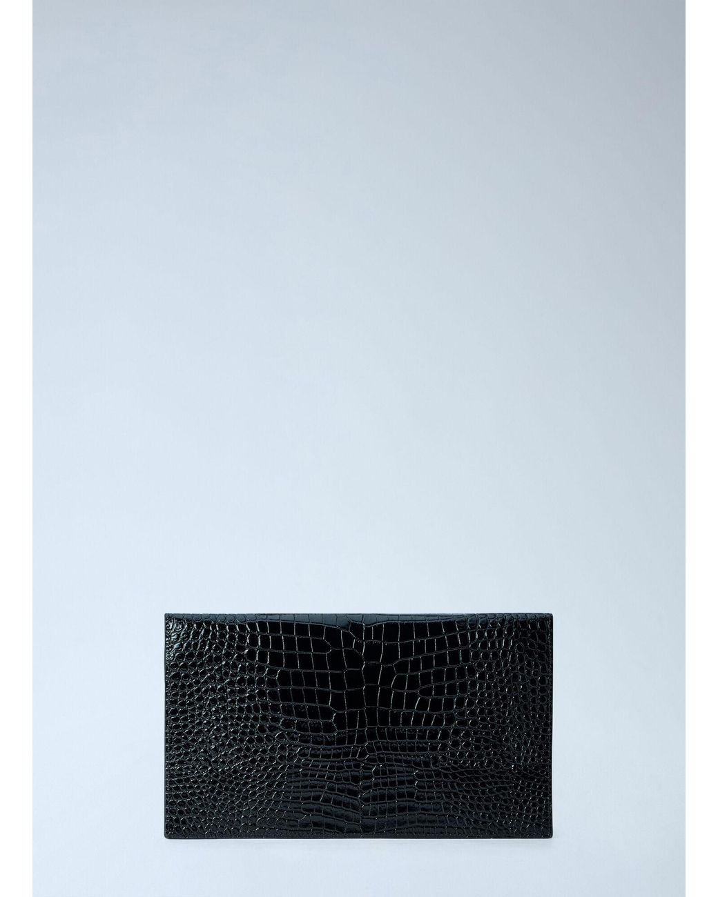 Saint Laurent Blue Uptown Crocodile-Embossed Shiny Leather Pouch