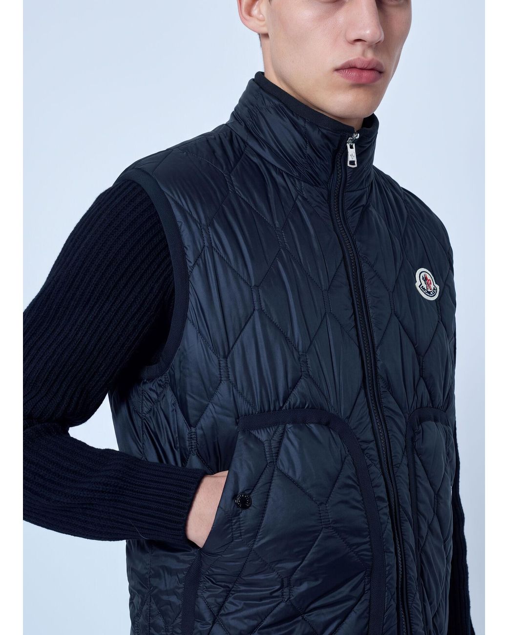Moncler Blue Reversible Paisley Print Padded Teddy Gilet for men
