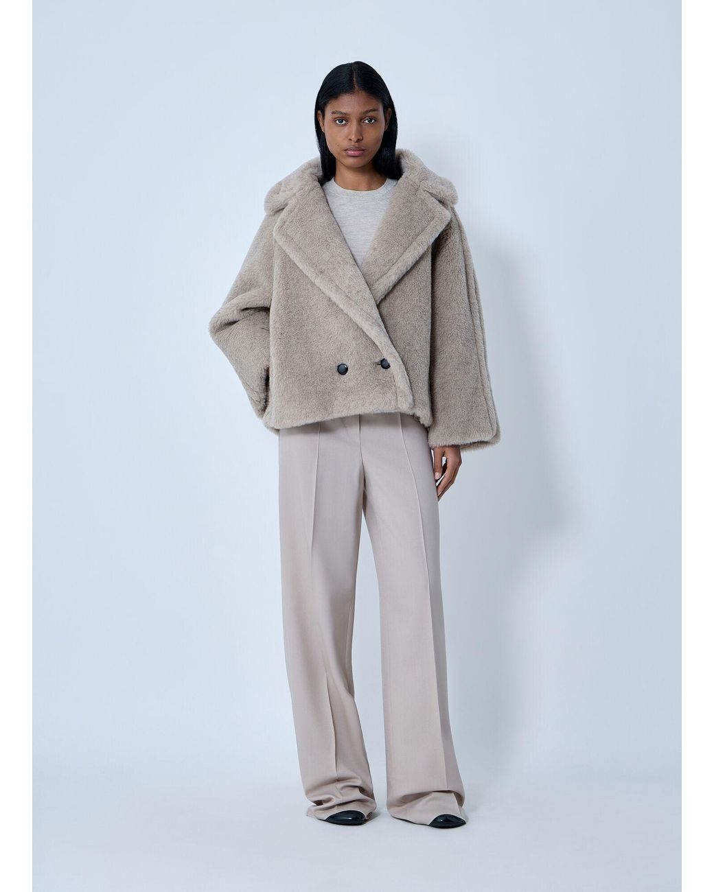 Max Mara Gray Sandcoloured Teddy Coat