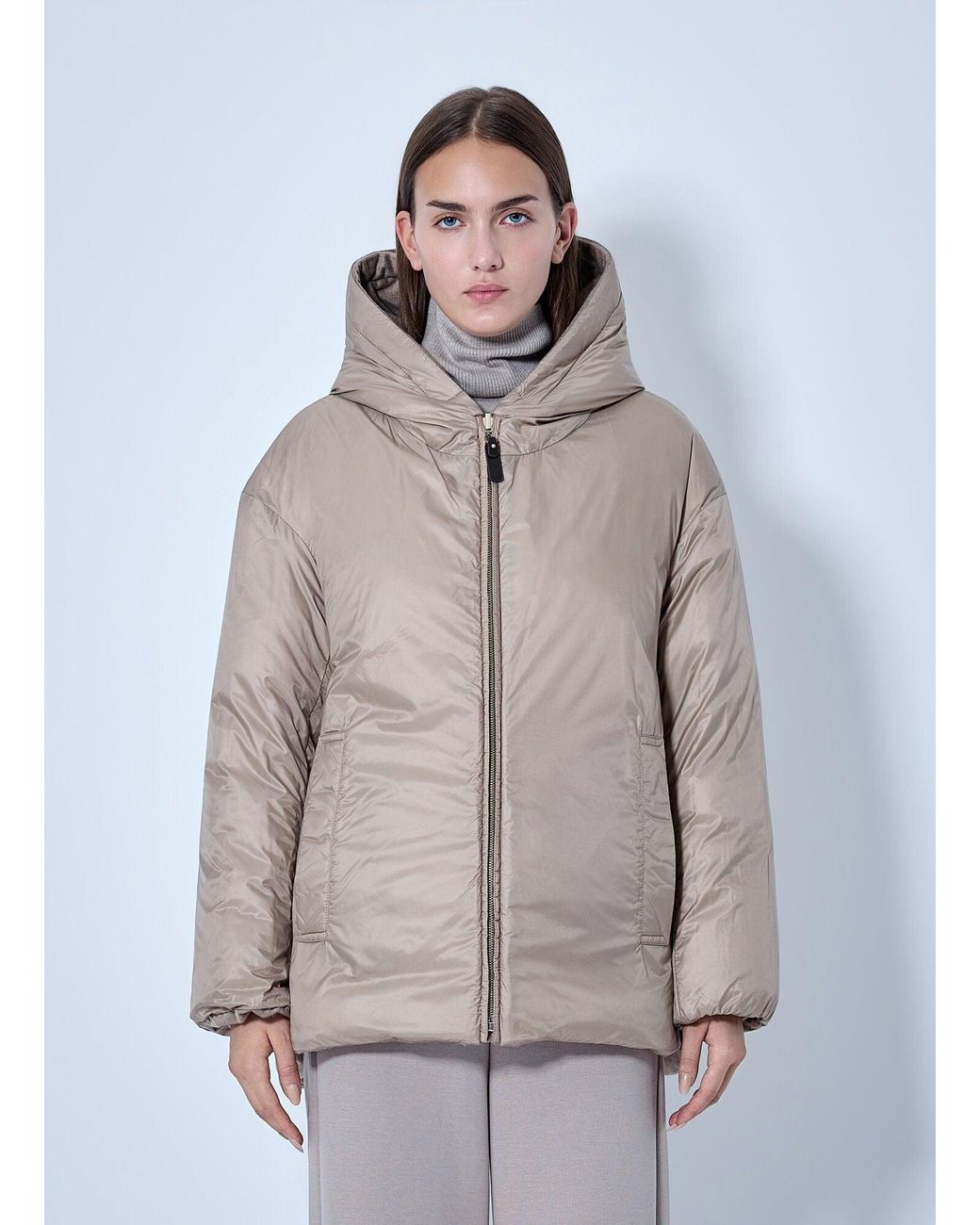 Max Mara Gray Reversible Cashmere Puffer Jacket