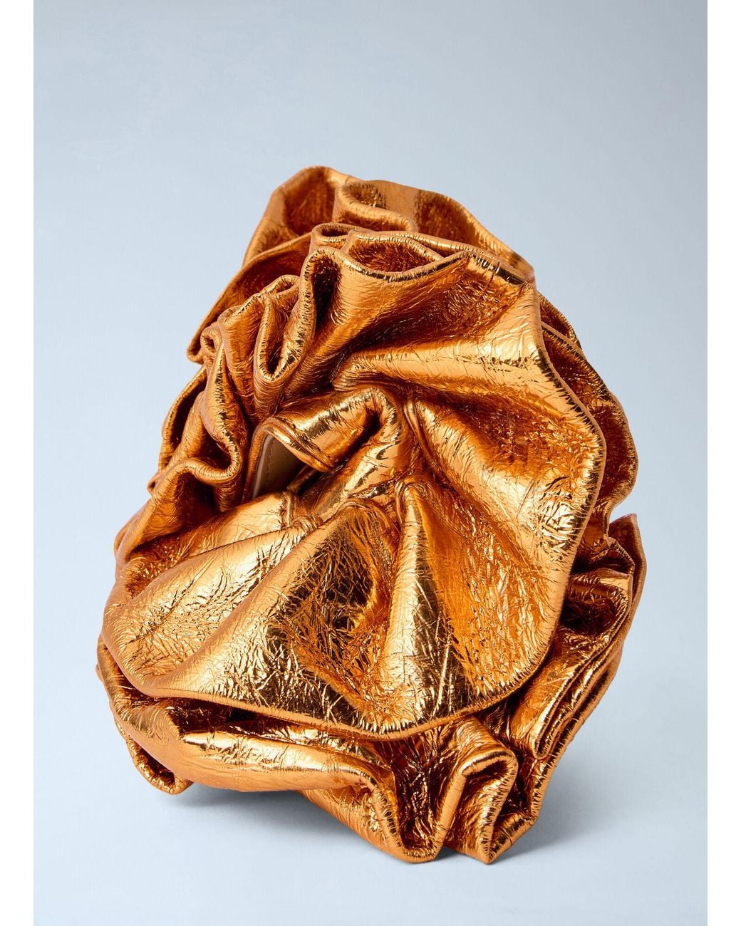 Dries Van Noten Blue Ruffled Crinkled Leather Clutch Bag