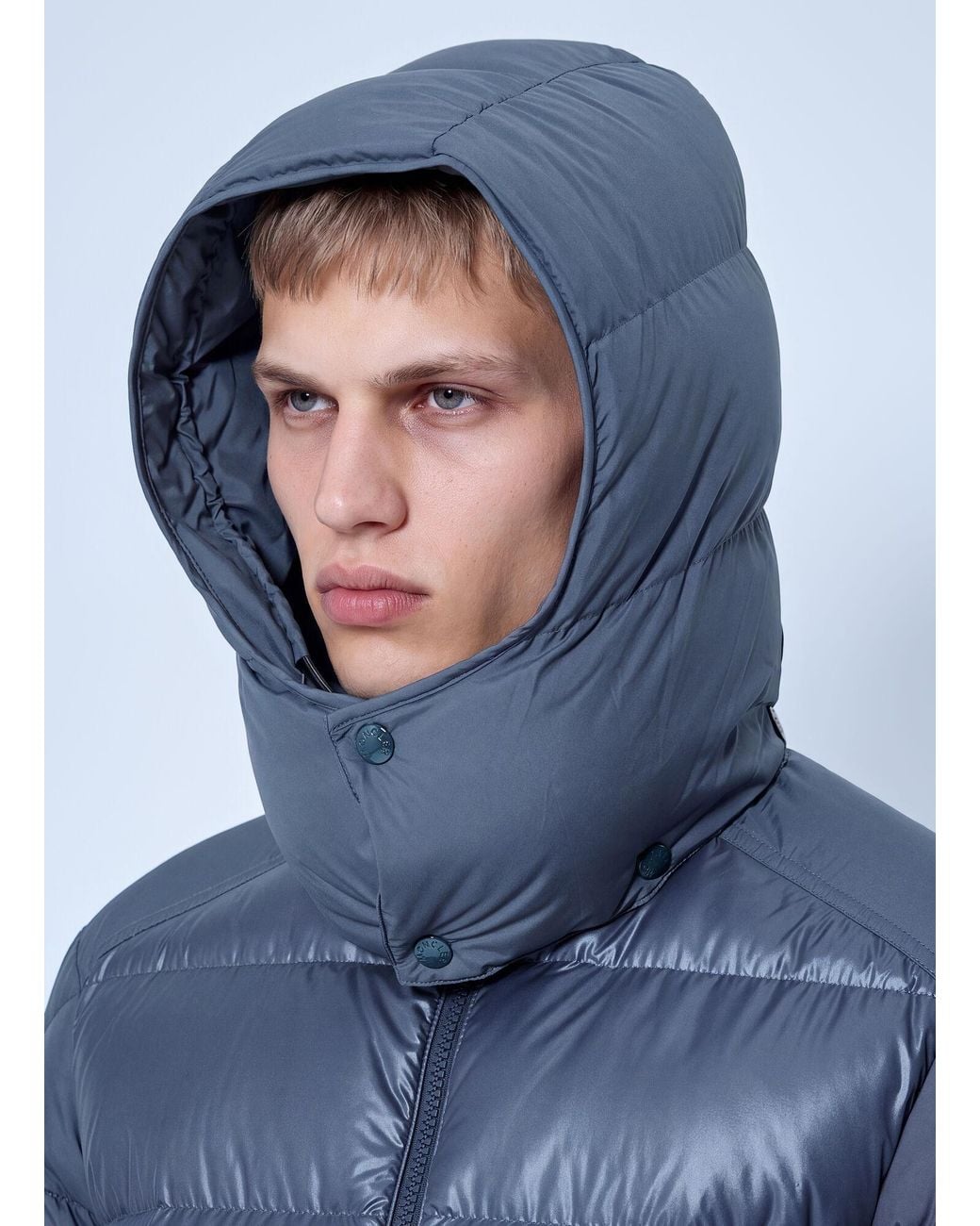 Moncler Blue Maya Hooded Short Down Jacket for men