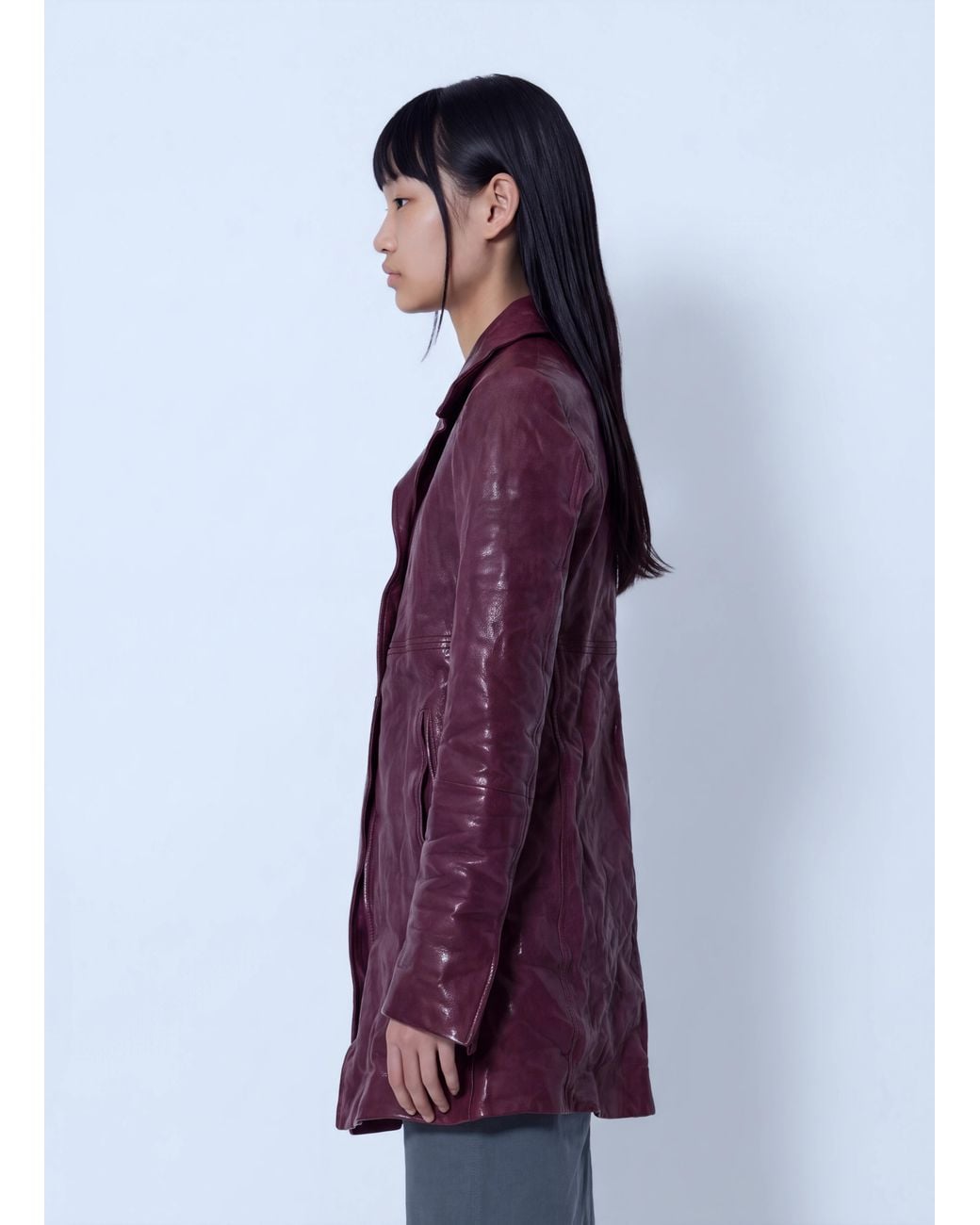 Miu Miu Purple Textured Leather Coat