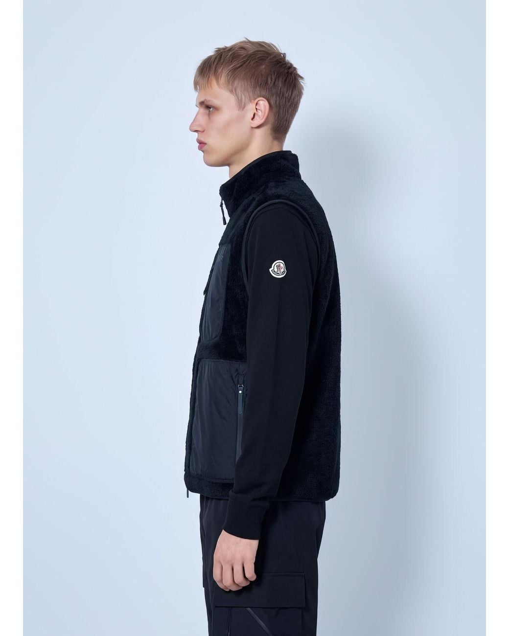 Moncler Blue Teddy Fleece Reversible Down Gilet for men
