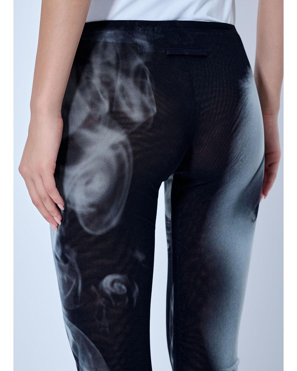 Jean Paul Gaultier Blue Mesh Printed Smoking Women Flare Pants