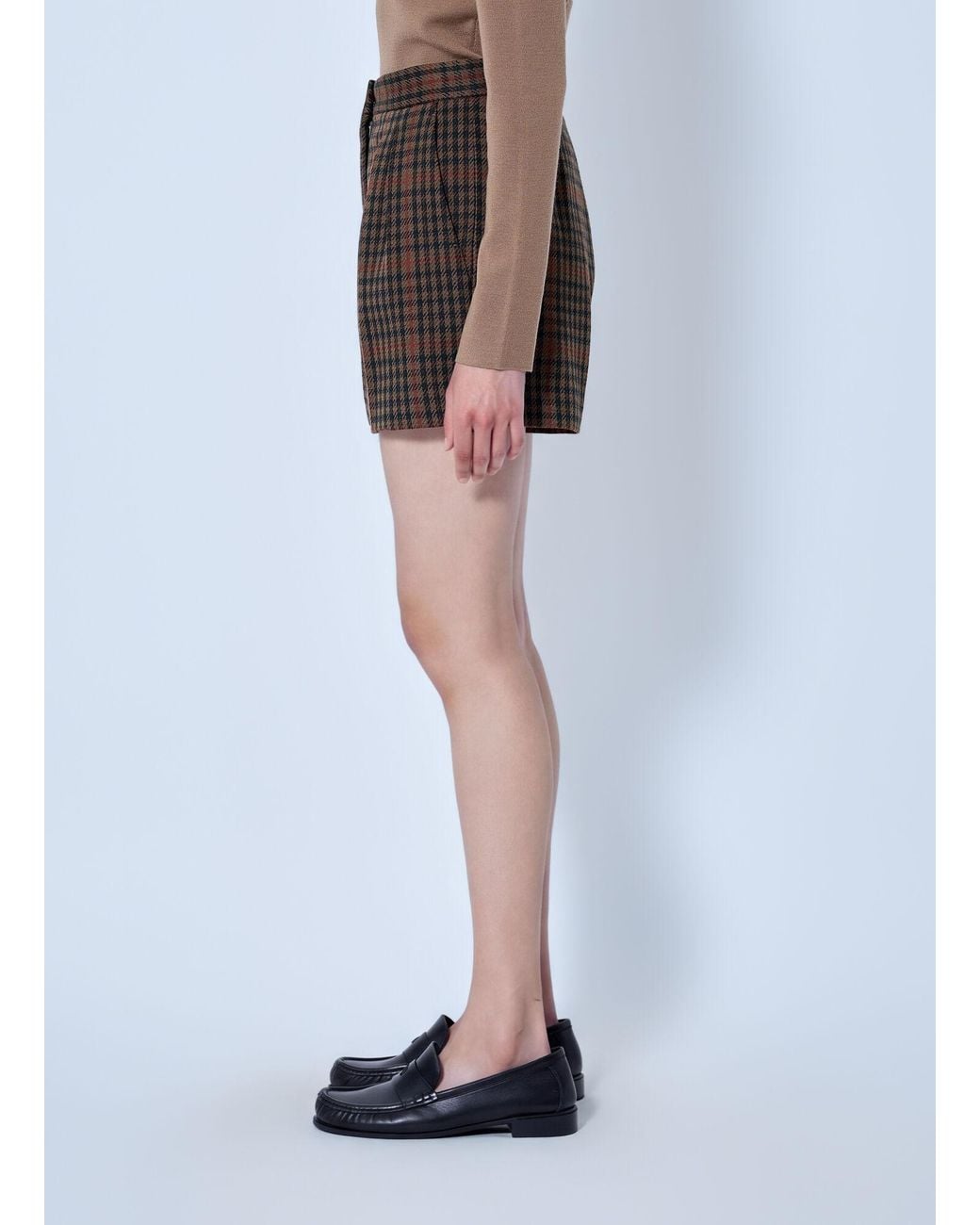 Max Mara Brown Pleated Check Shorts