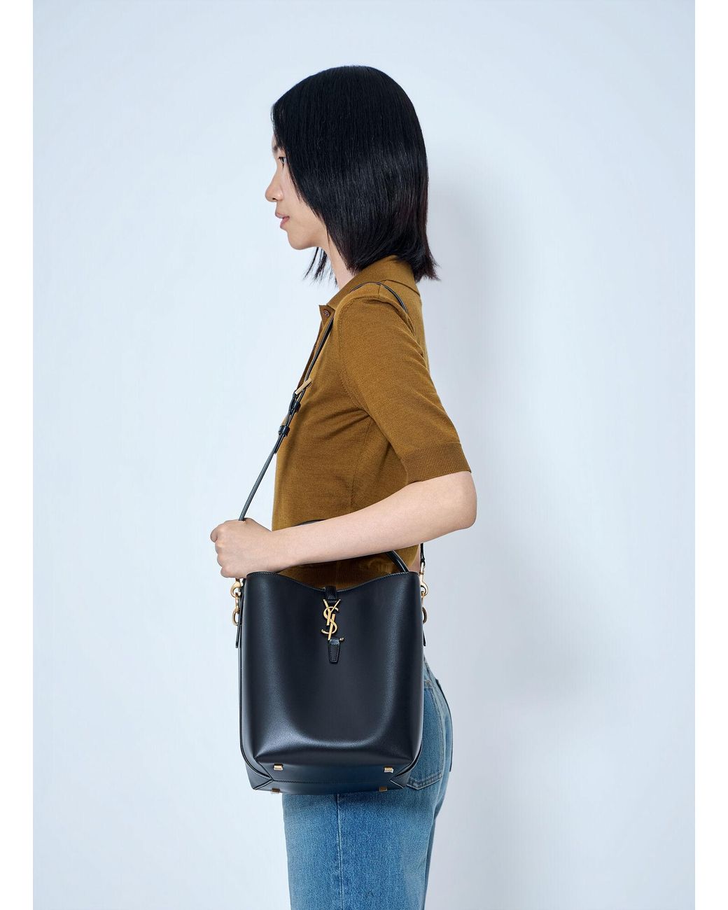 Saint Laurent Blue Le 37 Leather Bucket Bag