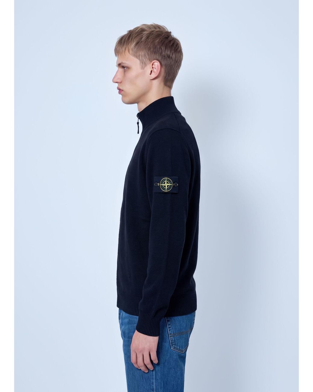 Stone Island Blue Zip-Up Knit Cardigan for men