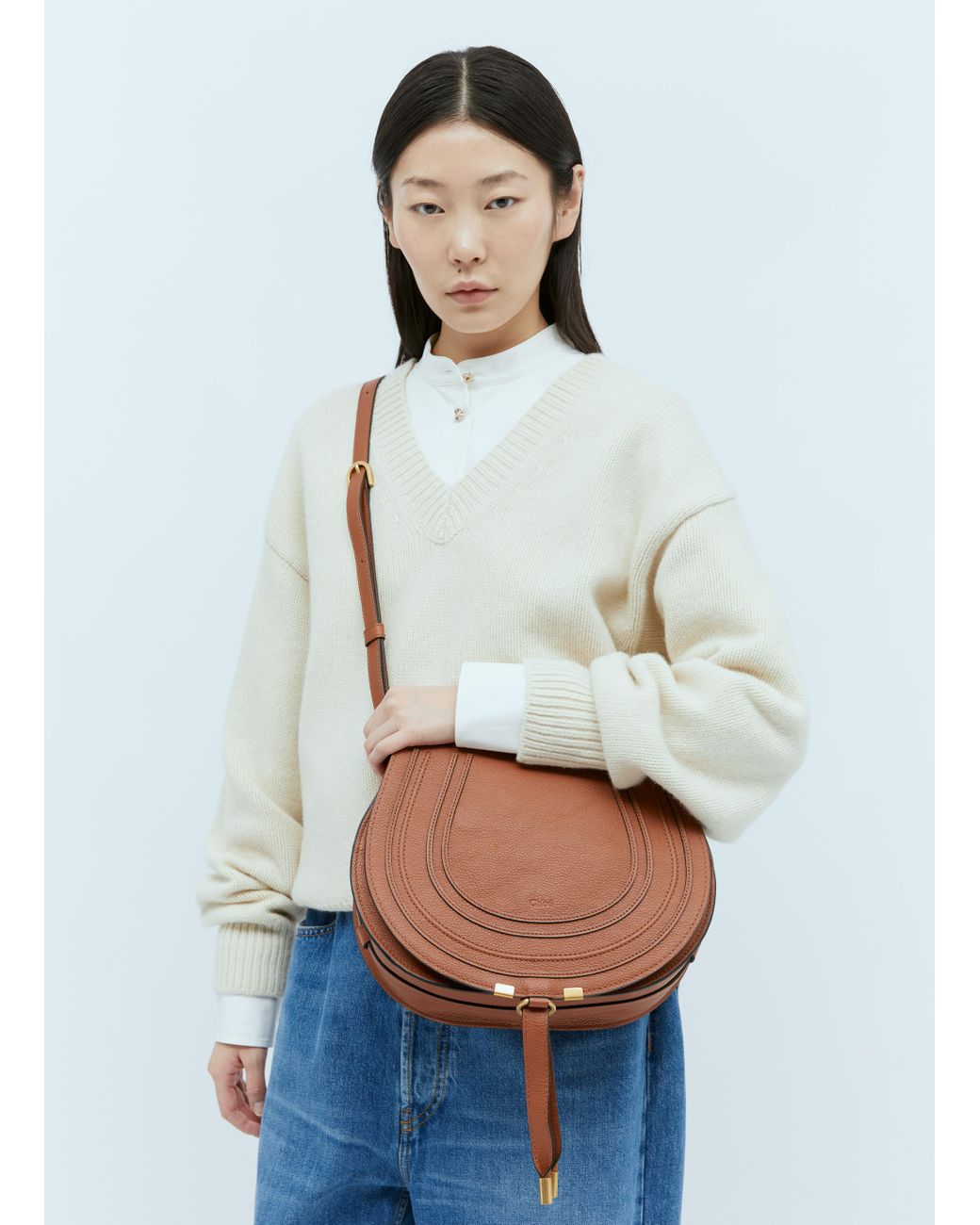 Chloe Marcie Medium Saddle Bag in White Lyst UK