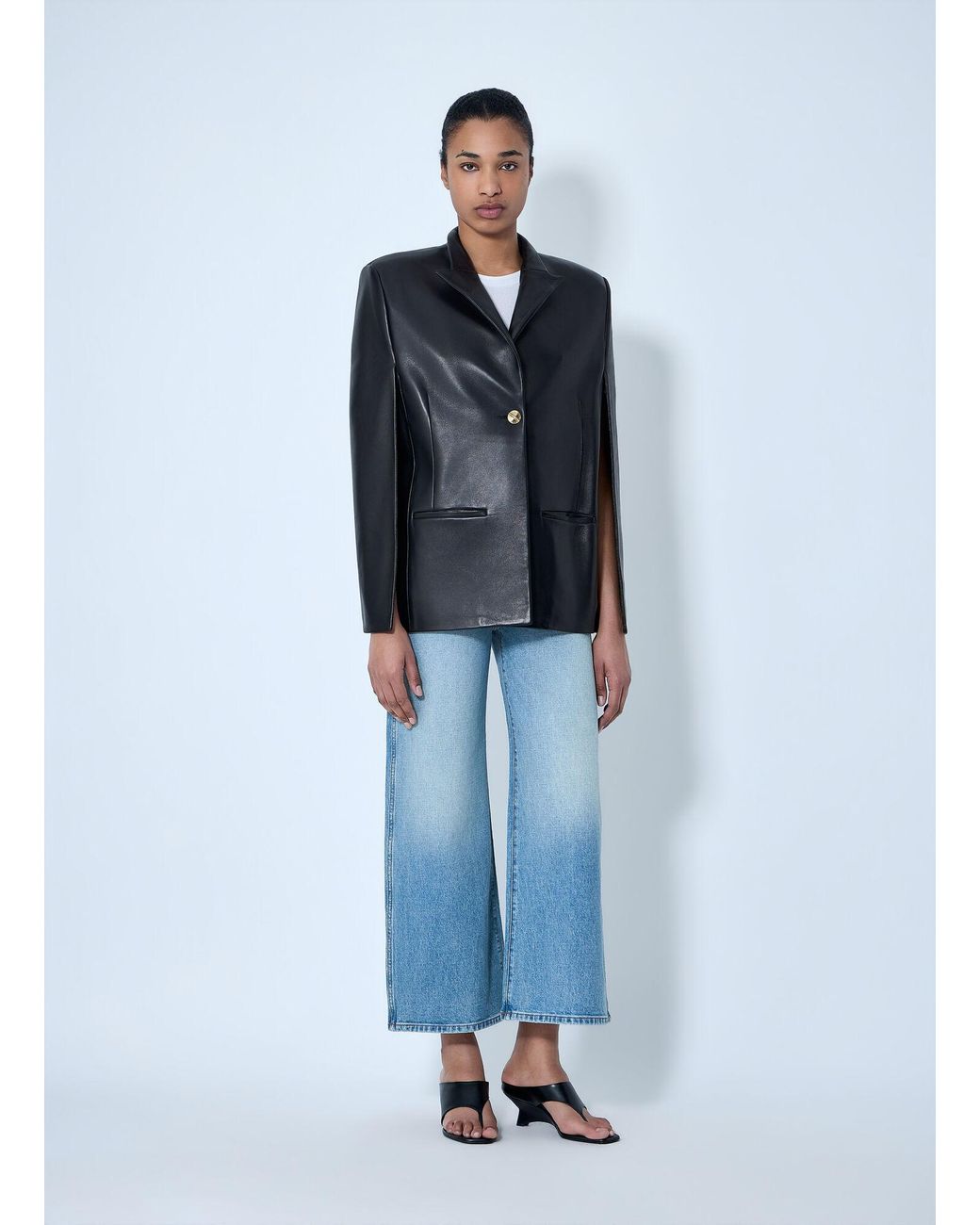 Khaite Blue Single-Breasted Leather Jacket