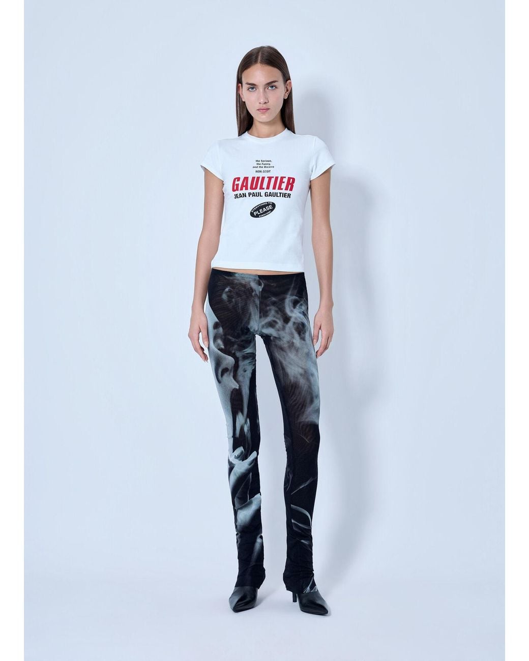 Jean Paul Gaultier Blue Mesh Printed Smoking Women Flare Pants