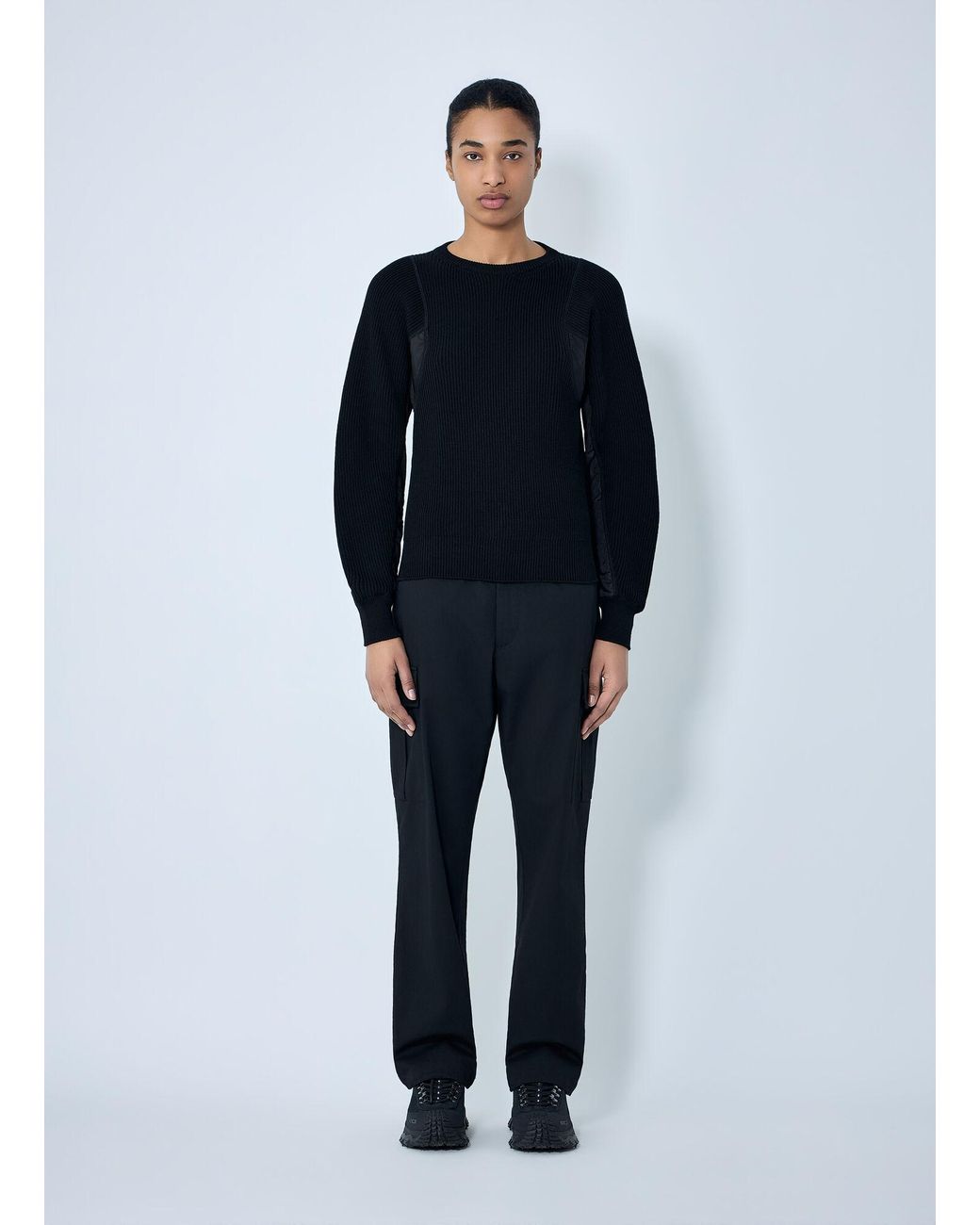 Moncler Blue Ribbed Knit Sweater With Contrast Panels