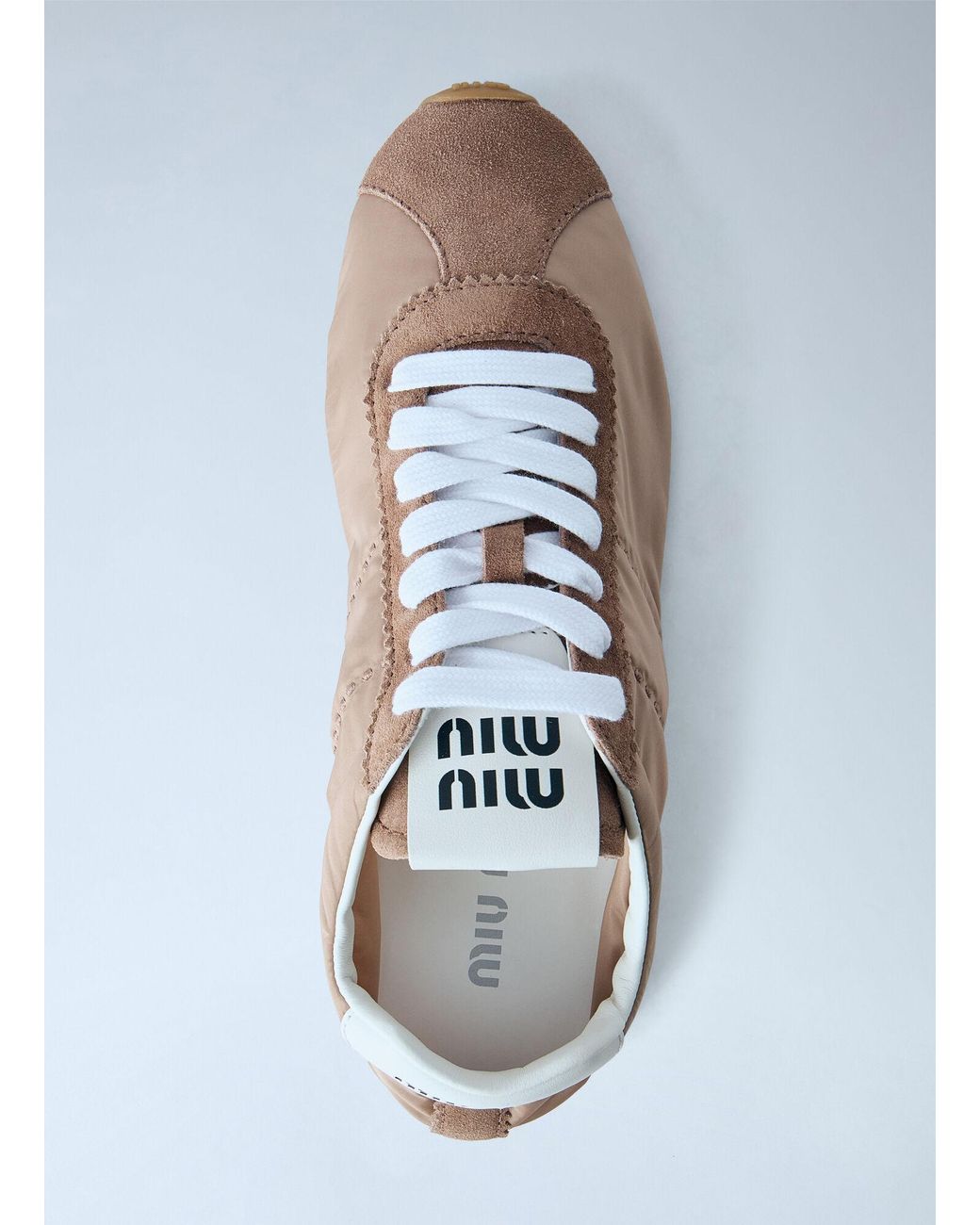 Miu Miu White Plume Technical Fabric And Suede Sneakers