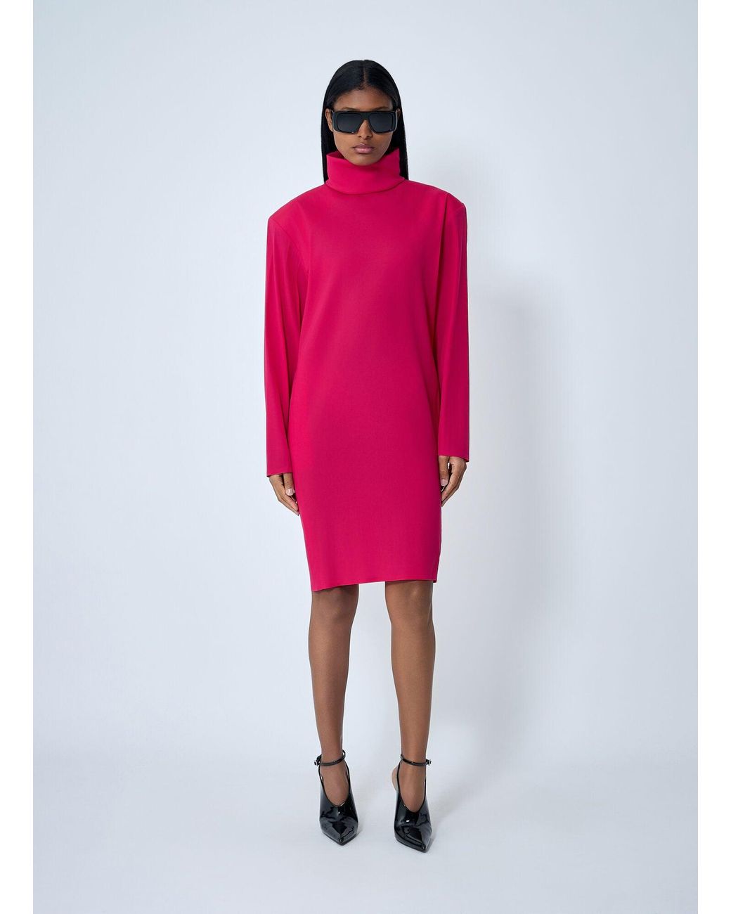 Saint Laurent Pink High Neck Long Sleeve Dress