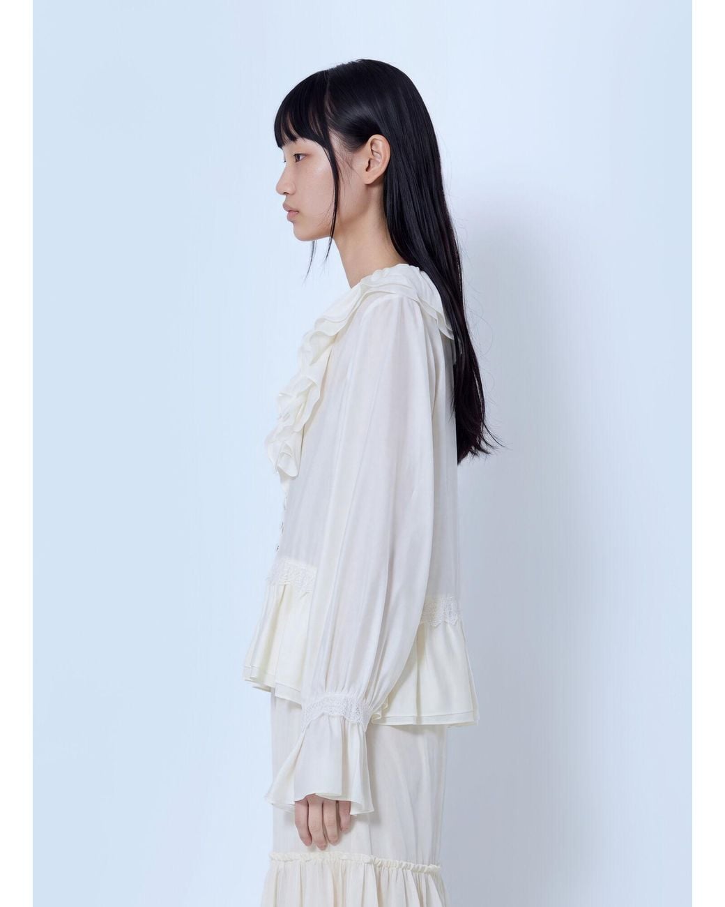 Ganni White Viscose Silk Habotai Frill Blouse