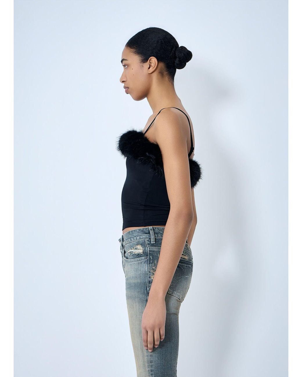 Balenciaga Blue Faux Fur Strap Top