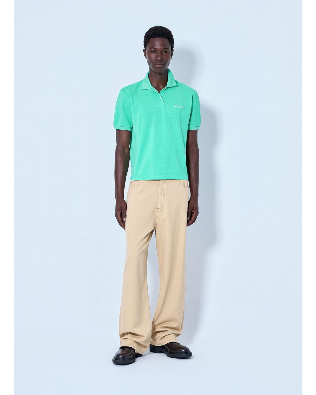 Miu Miu Green Cotton Piqué Polo Shirt for men