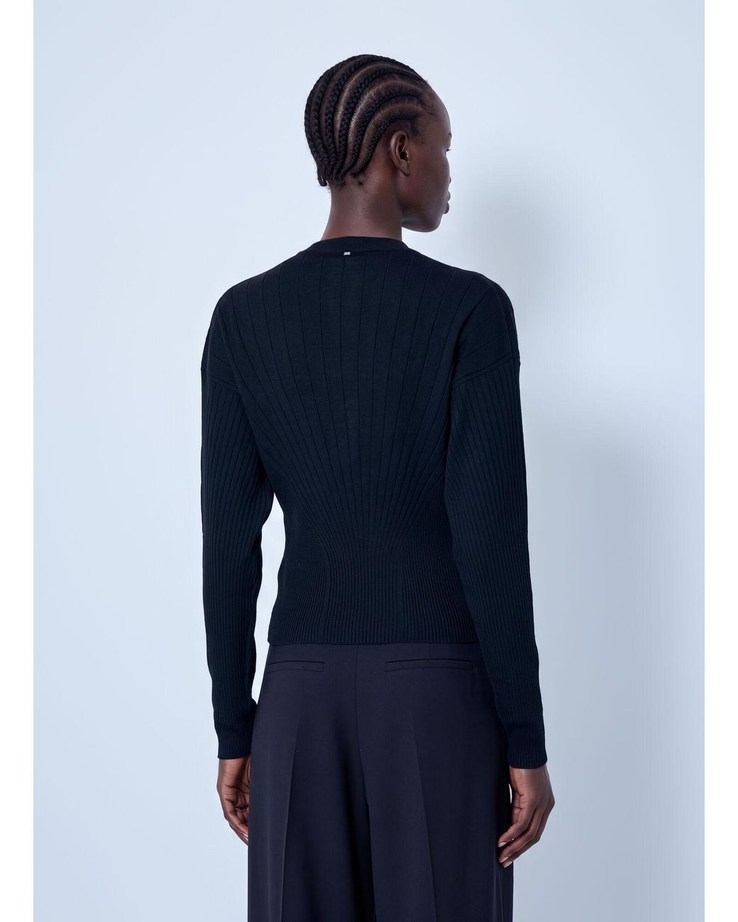 Sportmax Blue Ribbed Knit Sweater