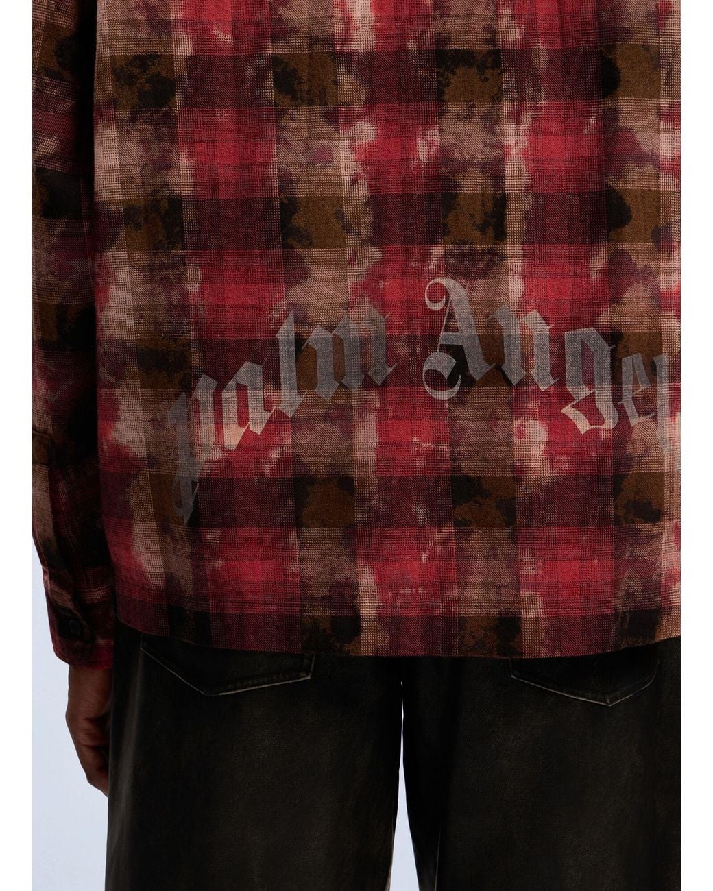 Palm Angels Red Curved Logo Check Shirt for men