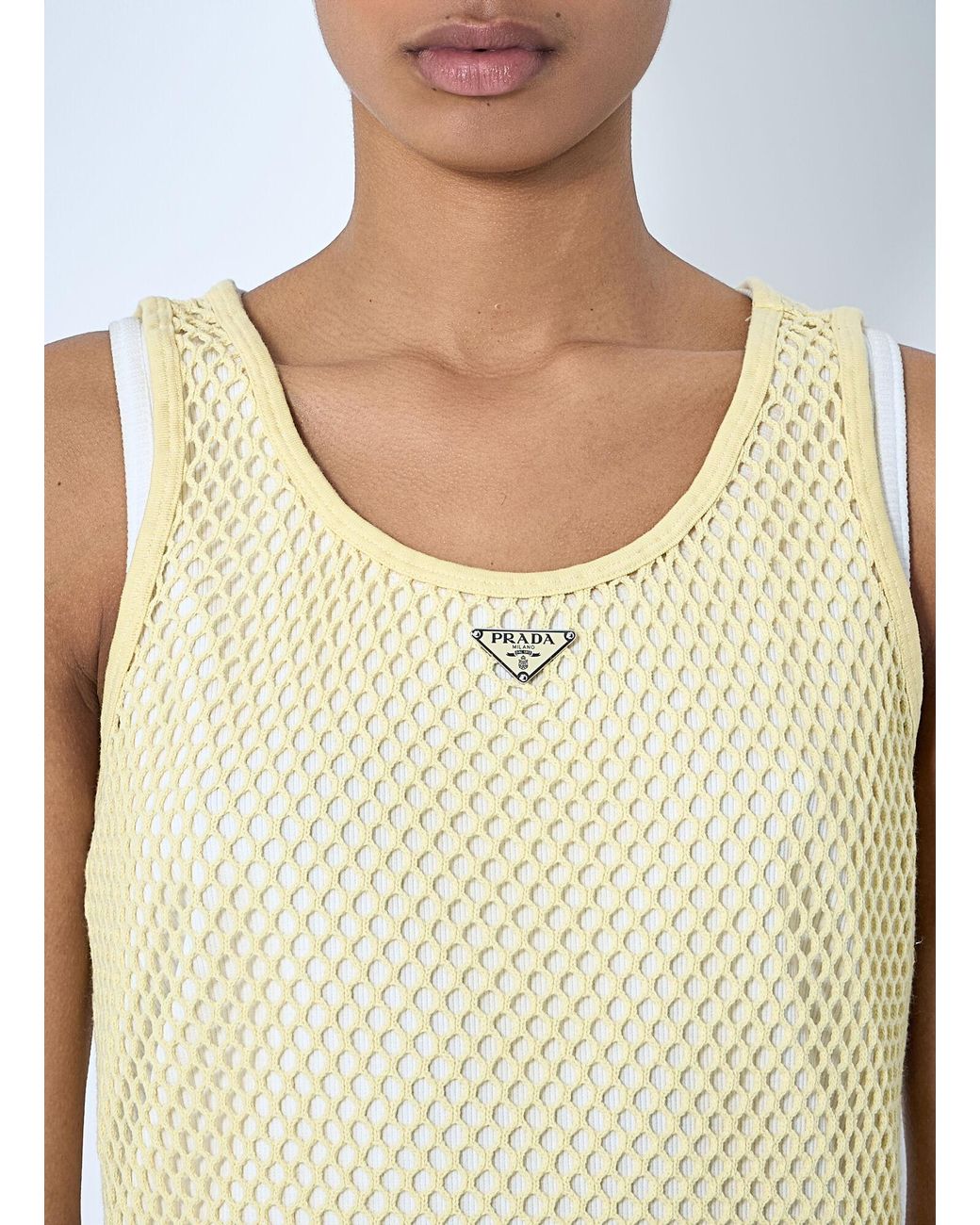 Prada Multicolor Logo Plaque Open- Knit Tank Top