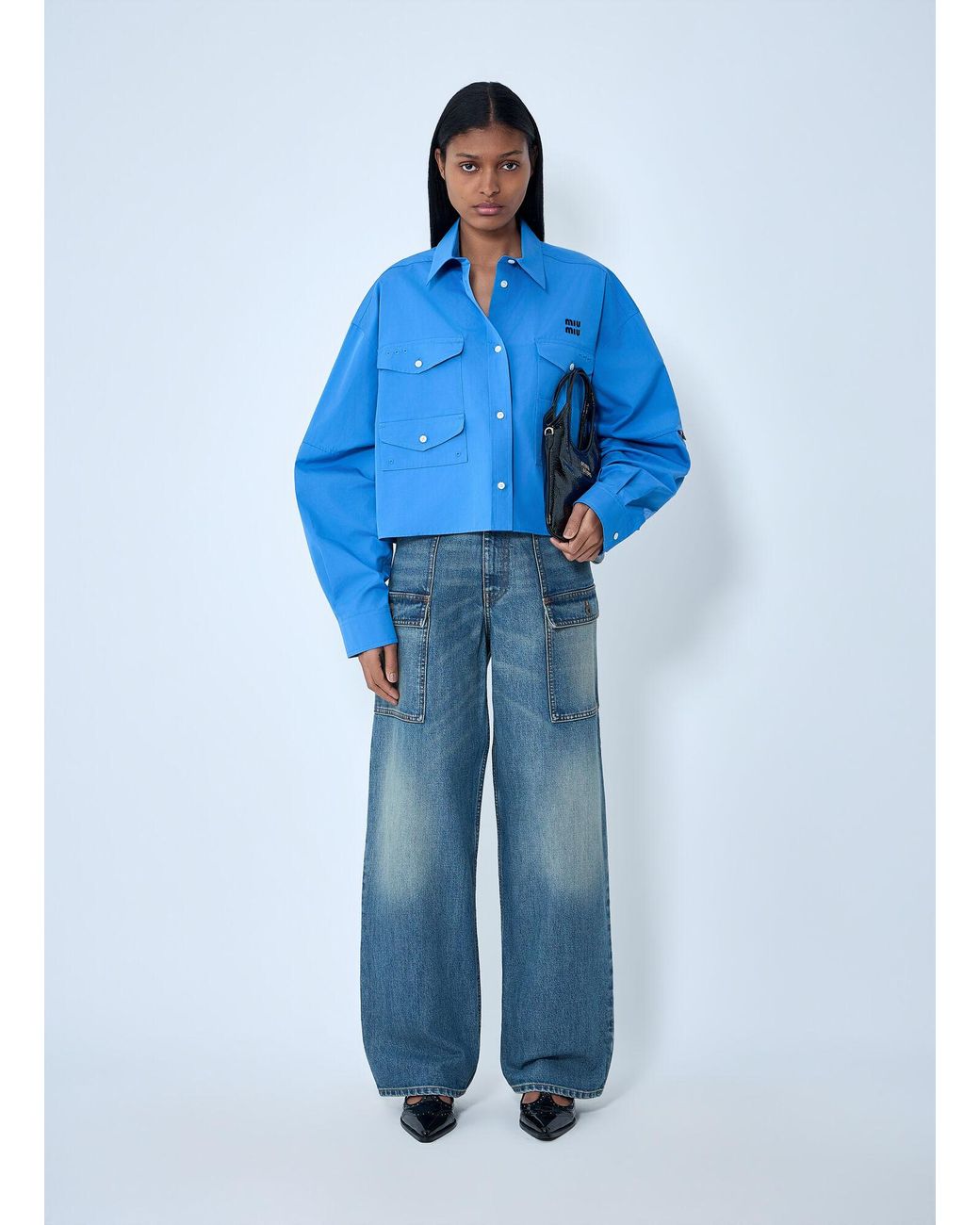 Miu Miu Blue Cropped Utility Shirt