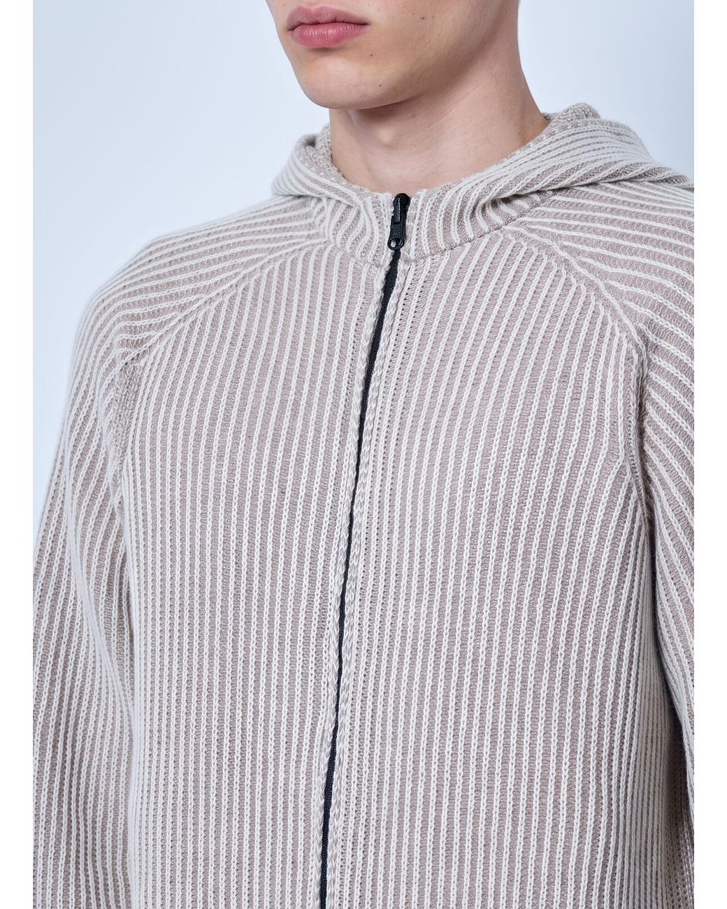 Stone Island Gray Ribbed Knit Hoodie for men