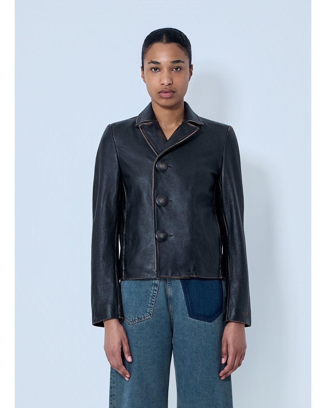MM6 by Maison Margiela Blue Leather Button-Front Jacket