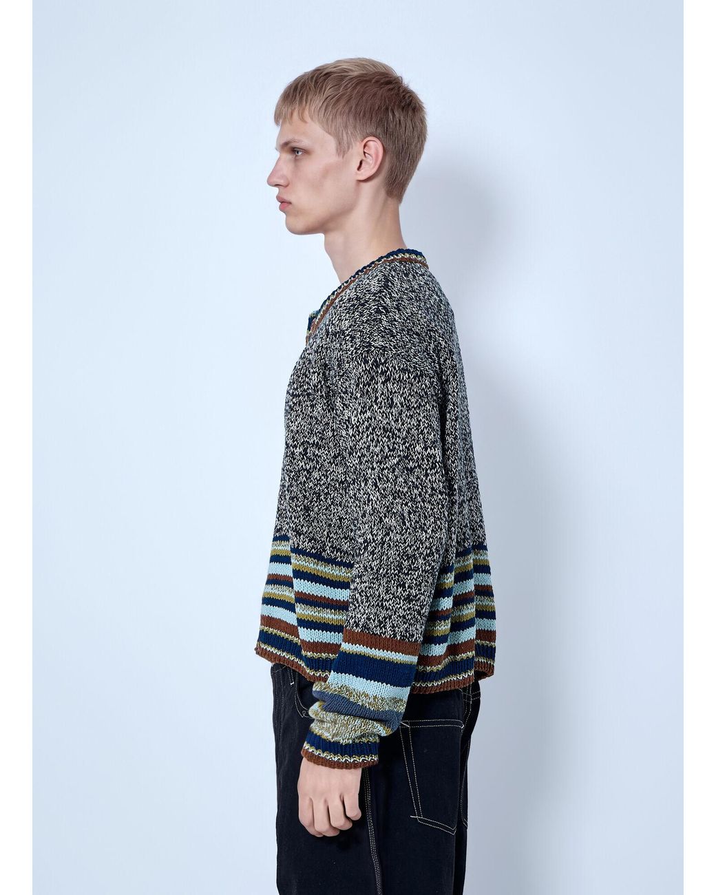 STORY mfg. Gray Root Knit Oakmoss Cardigan for men