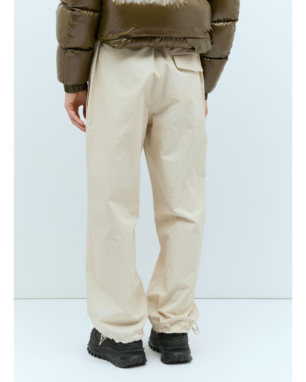 Moncler Natural Drawstring Cotton Poplin Pants for men