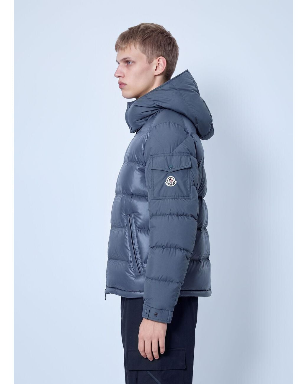 Moncler Blue Maya Hooded Short Down Jacket for men