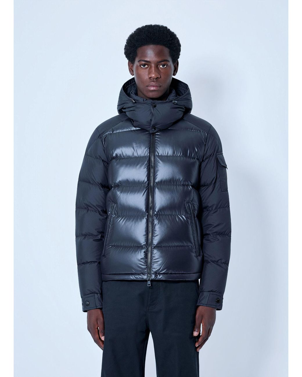 Moncler Blue Maya Hooded Short Down Jacket for men