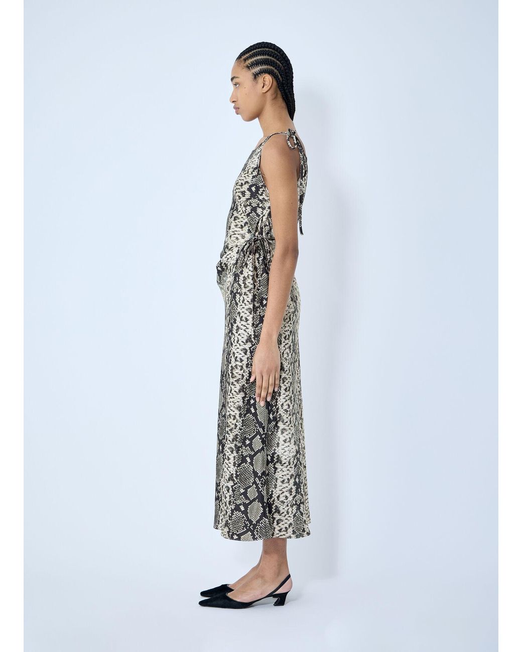 Acne White Satin Python Print Midi Dress