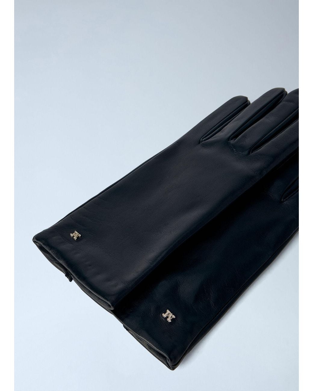 Max Mara Blue Leather Gloves With Logo Detail