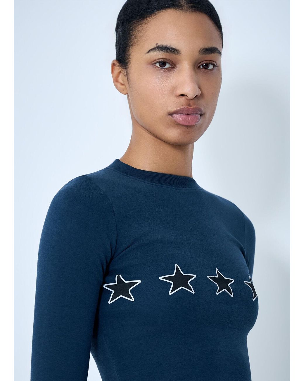 Balenciaga Blue Star Embroidered Ribbed Top