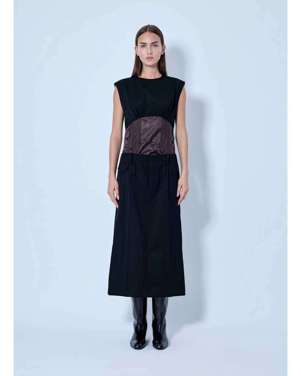 Marni Blue Sleeveless Dress With Contrast Waist Panel