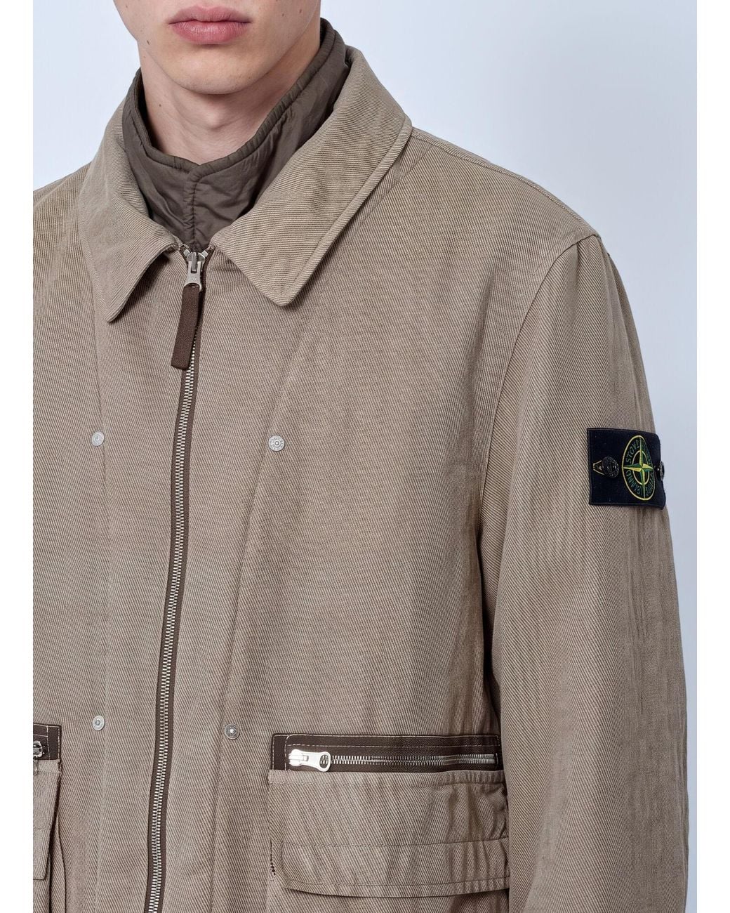 Stone Island Gray Textured Zip Jacket for men