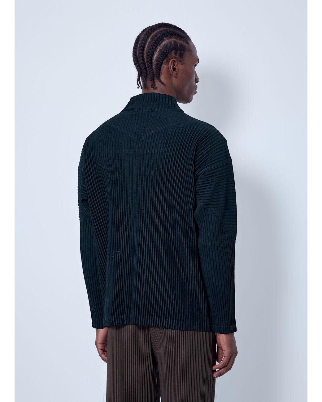 Homme Plissé Issey Miyake Blue Pleated High Neck Cardigan for men