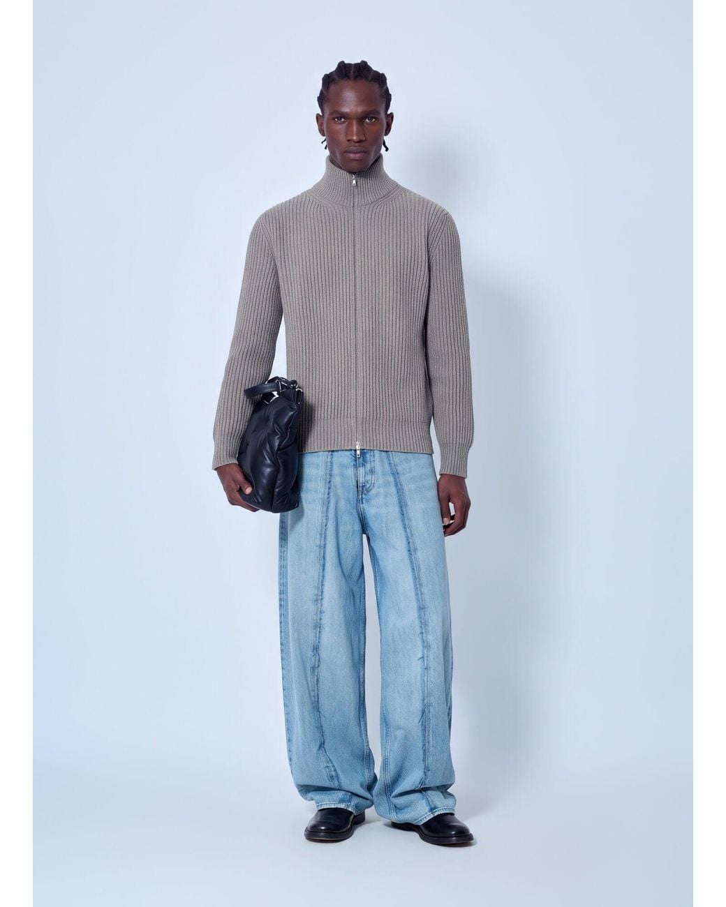 MM6 by Maison Margiela Blue Ribbed Zip-Up Sweater for men