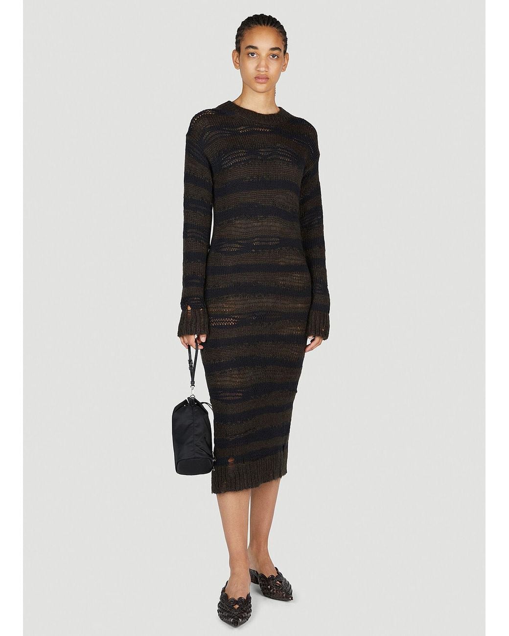 Acne Black Ladder Knit Midi Dress