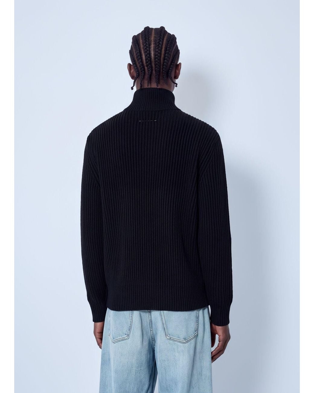 MM6 by Maison Margiela Blue Ribbed Zip-Up Cardigan for men