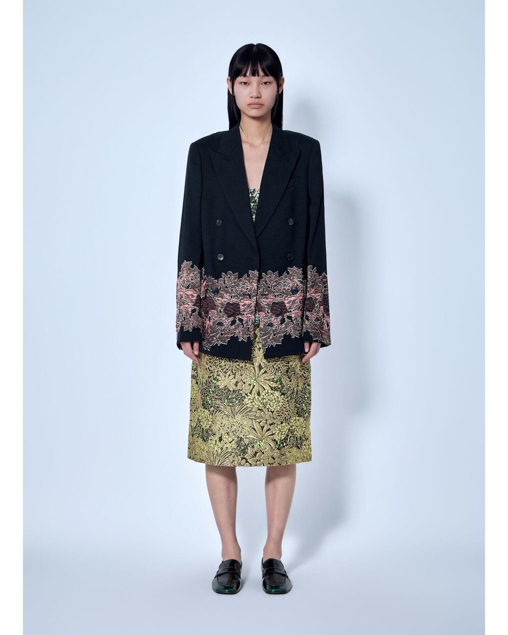 Dries Van Noten Blue Embroidered Double-Breasted Blazer