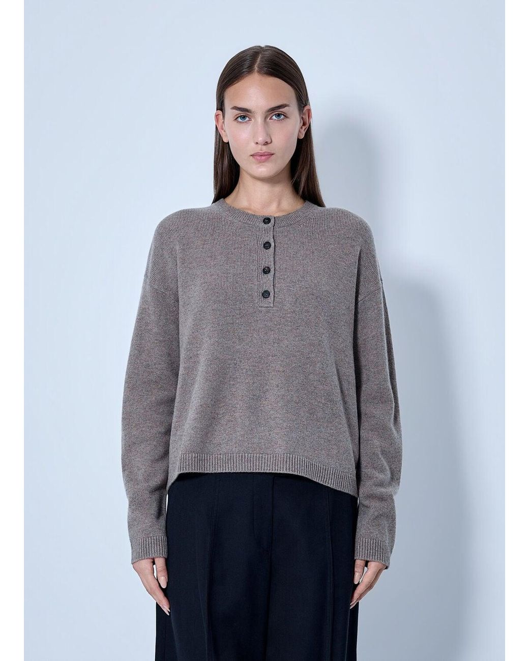 Max Mara Gray Button Placket Knit Sweater