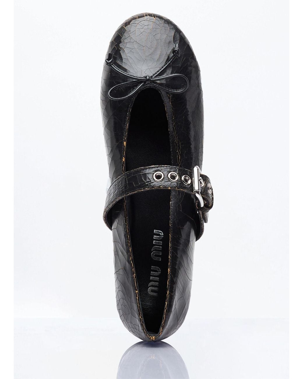 Miu Miu White Crackled Leather Ballerina Shoes