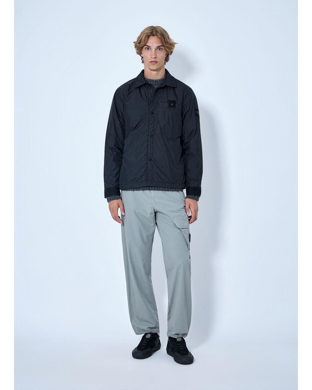Stone Island Blue Button-Up Nylon Jacket for men
