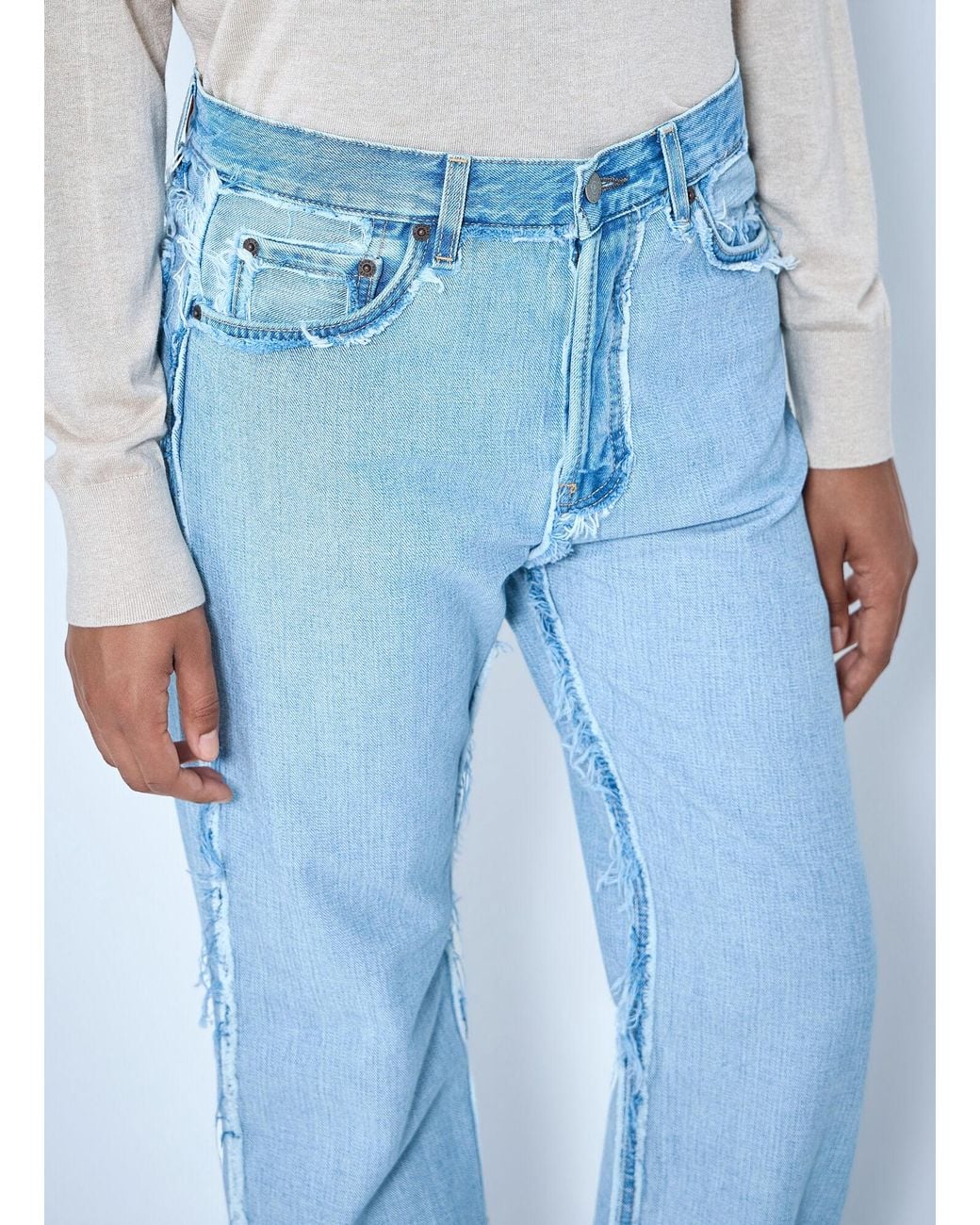 Acne Blue Frayed Denim Jeans