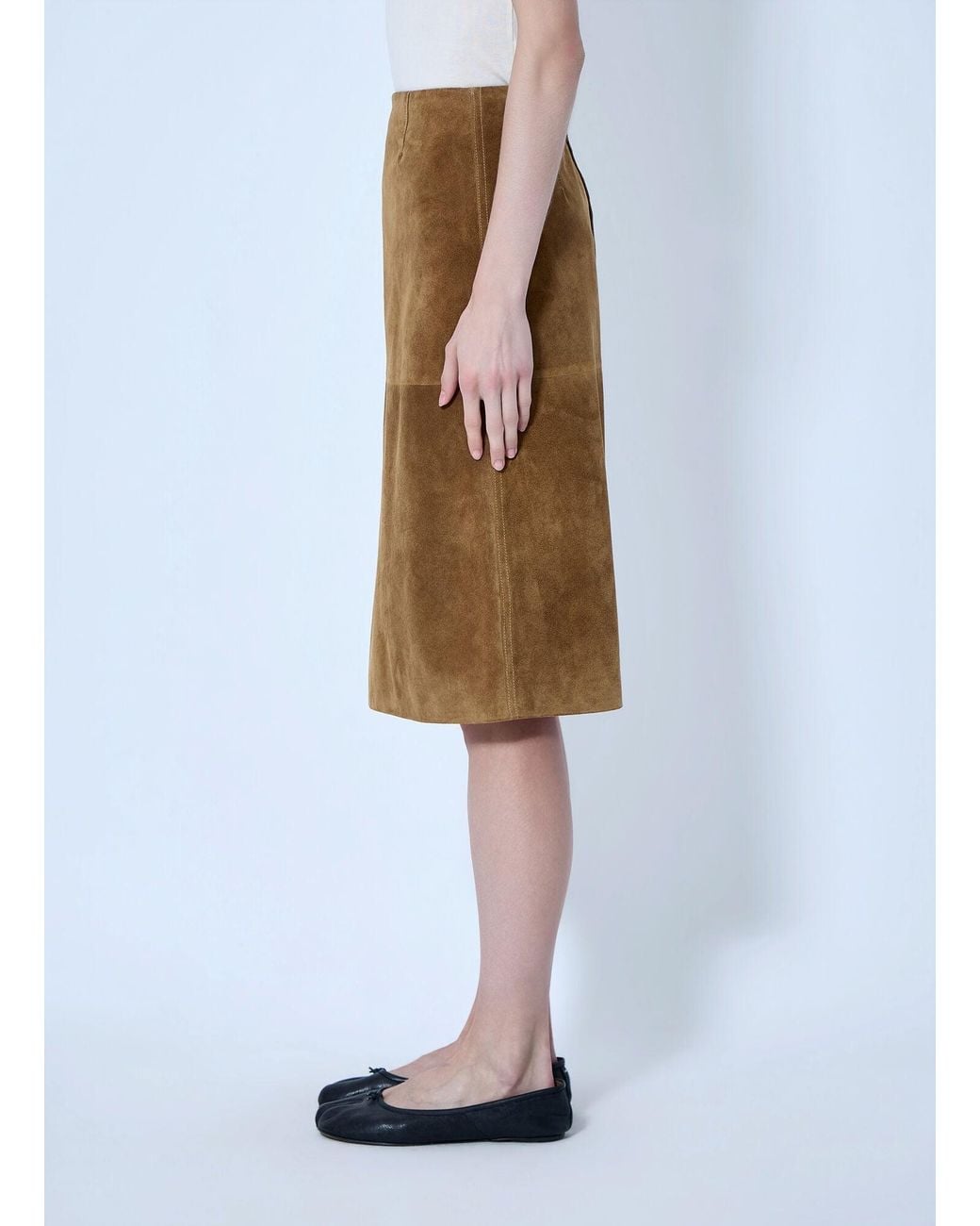 Jil Sander Natural Panelled Suede Midi Skirt