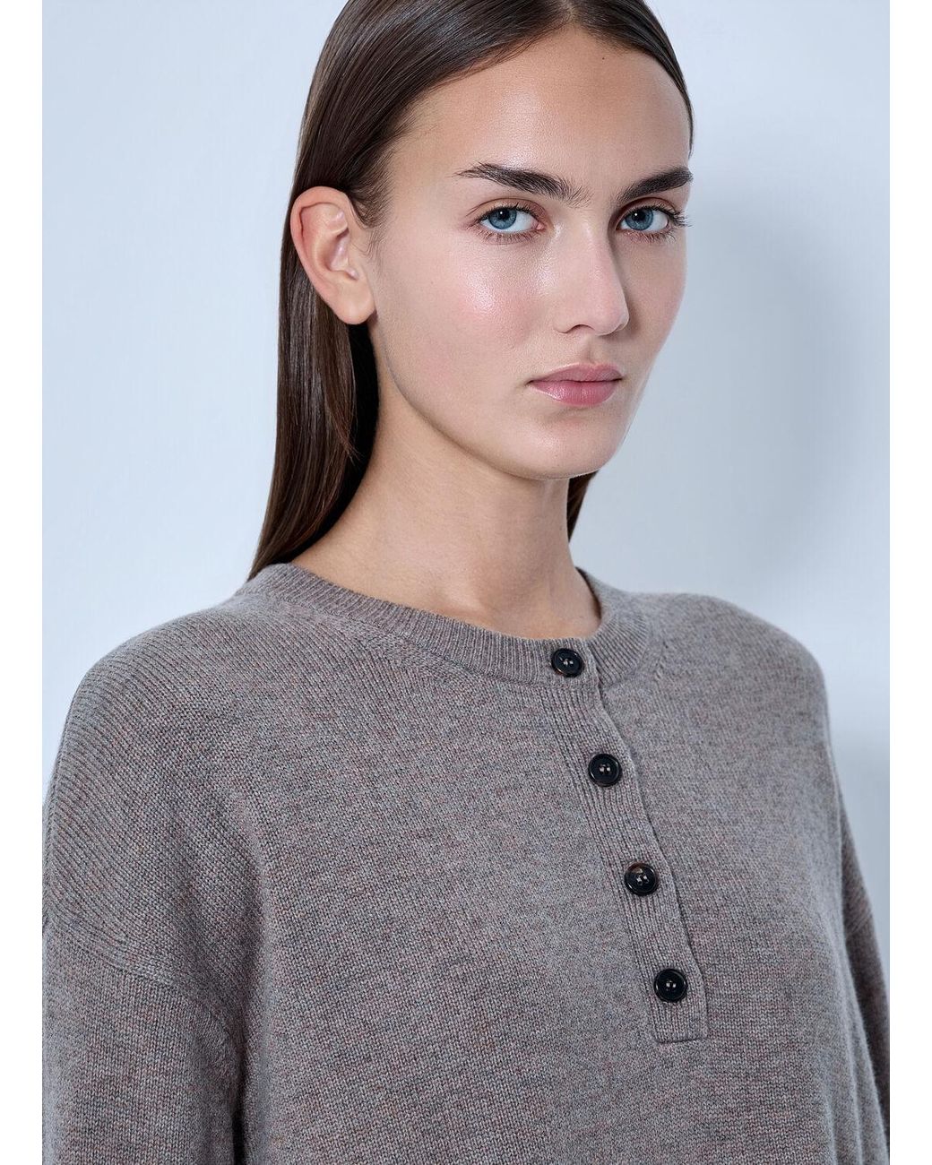 Max Mara Gray Button Placket Knit Sweater