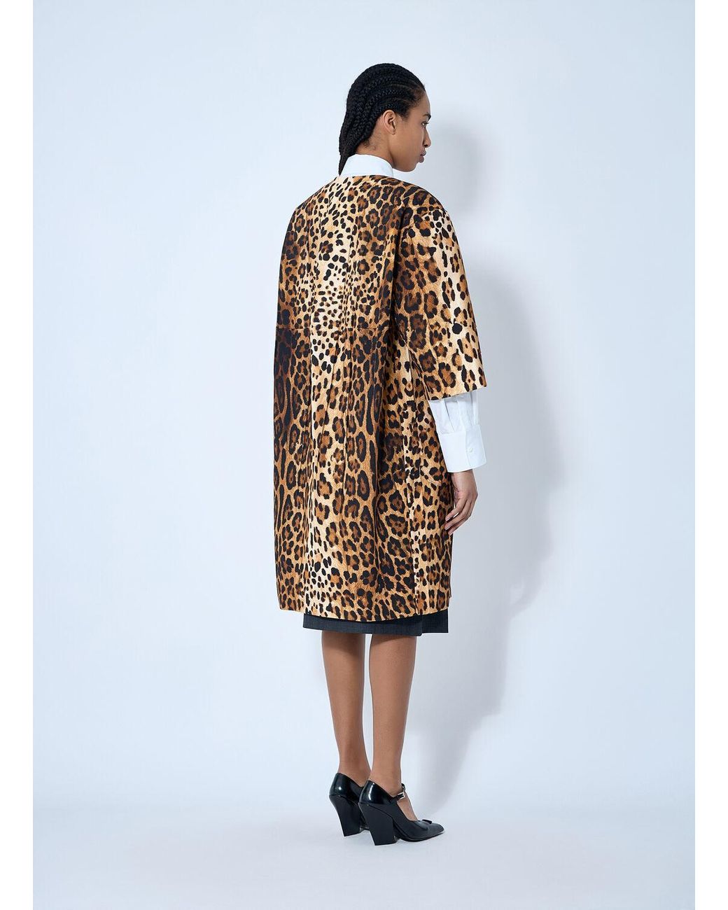 Prada White Single-Breasted Leopard Print Drill Coat