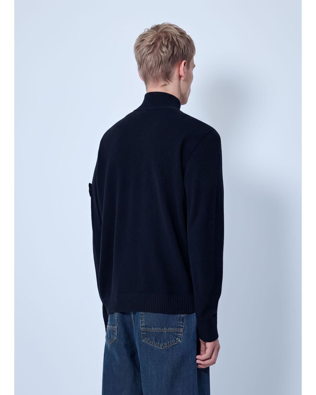 Stone Island Blue Zip-Up Knit Cardigan for men