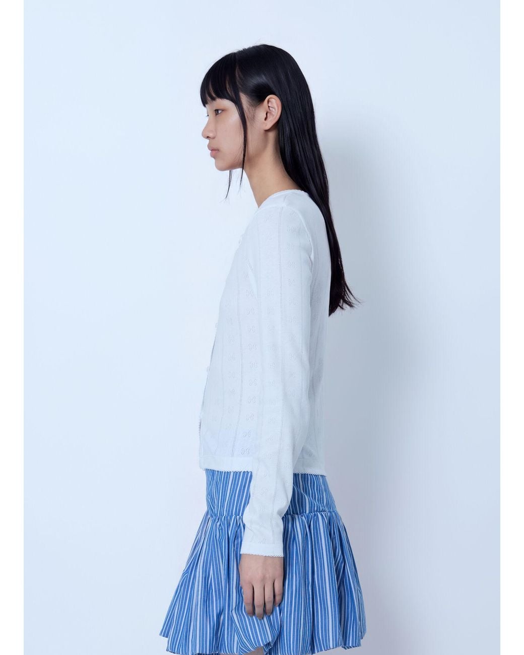 Ganni White Compact Pointelle Rib Jersey Top